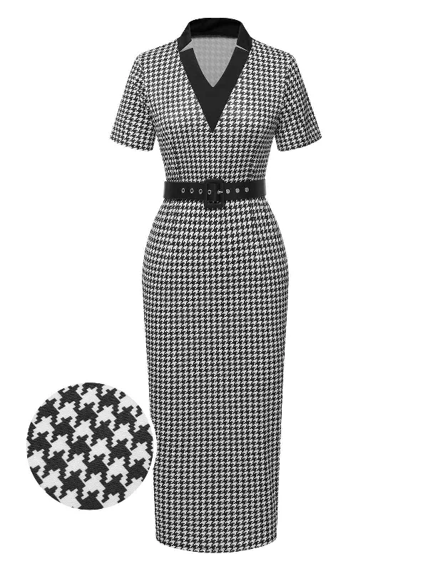 Shift Women Dress with a Simple and Classic Design for Everyday WearBlack 1960s V-Neck Belted Pencil Dress