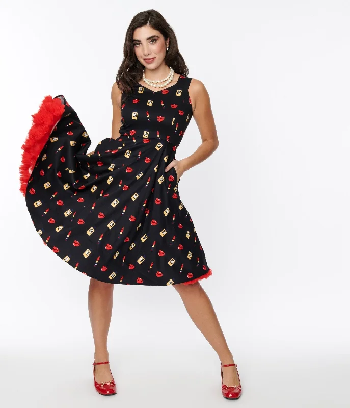 Off - the - Shoulder Women Dress for a Romantic and Feminine LookBlack Makeup Print Swing Dress