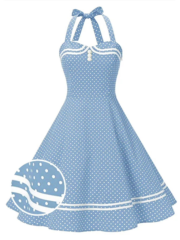 Lace - Embellished Women Dress for an Elegant and Sophisticated AppearanceBlue 1950s Polka Dot Halter Swing Dress