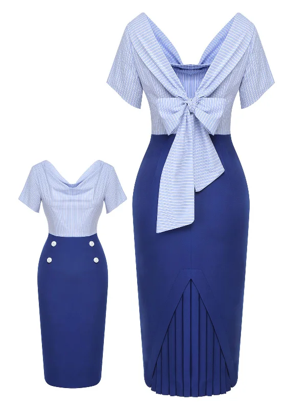 Ball Gown Women Dress with a Full Skirt for a Princess - like LookBlue 1960s Cowl Striped Lace-Up Wrap Dress