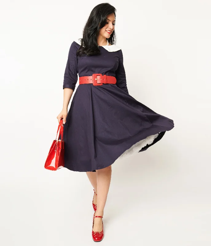 Wrap - Style Women Dress with Adjustable Fit for All Body TypesCollectif Navy & White Elle Swing Dress