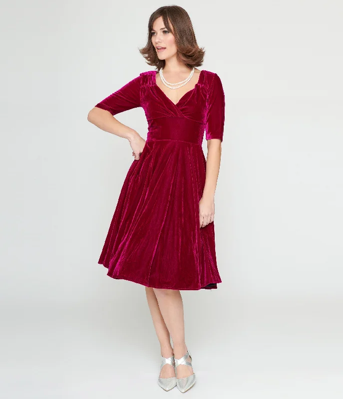 Long - Sleeve Women Dress in Velvet for a Luxurious Winter LookCollectif Plum Velvet Trixie Flare Dress