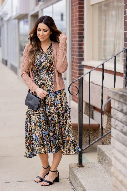 Ruffled Women Dress with Multiple Layers for a Playful and Girly StyleDainty Wildflowers Midi Dress