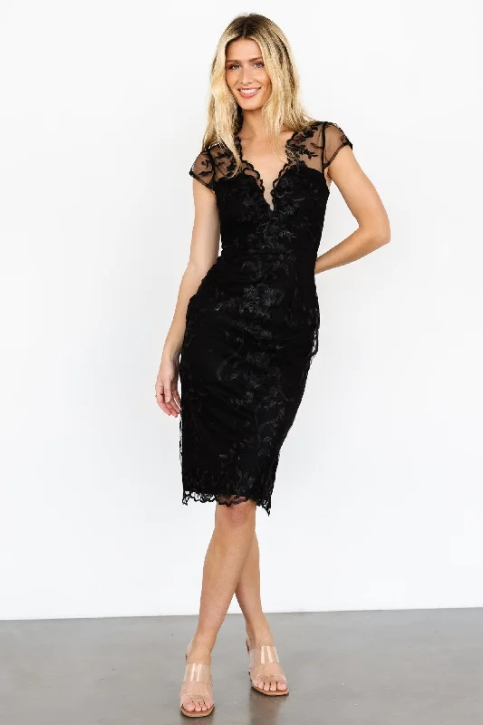 Strapless Women Dress with a Built - in Bra for Comfort and SupportDelphine Applique Midi Dress | Black