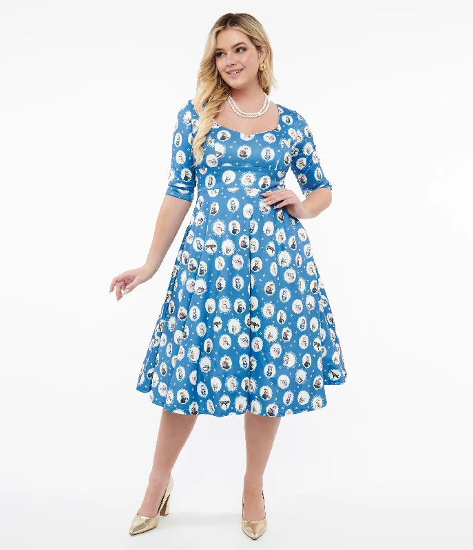 Off - the - Shoulder Women Dress for a Romantic and Feminine LookDolly & Dotty 1950s Blue Cats Swing Dress