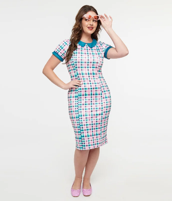 Wrap - Style Women Dress with Adjustable Fit for All Body TypesDolly & Dotty 1950s Pink & Teal Plaid Toni Pencil Dress