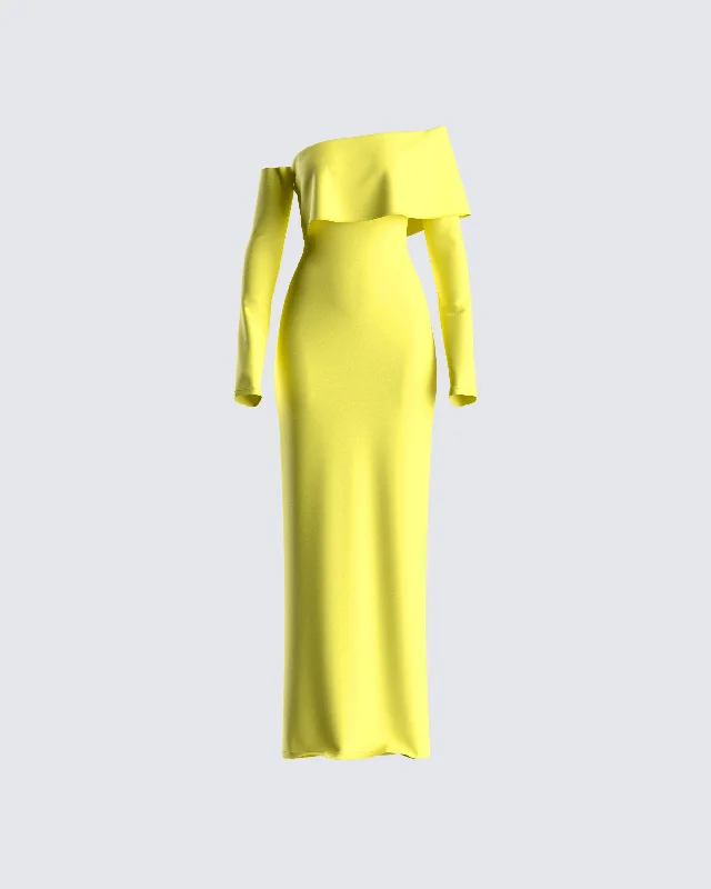 Empire Waist Women Dress to Accentuate the Bust and Conceal the WaistEmme Yellow Ponte Maxi Dress