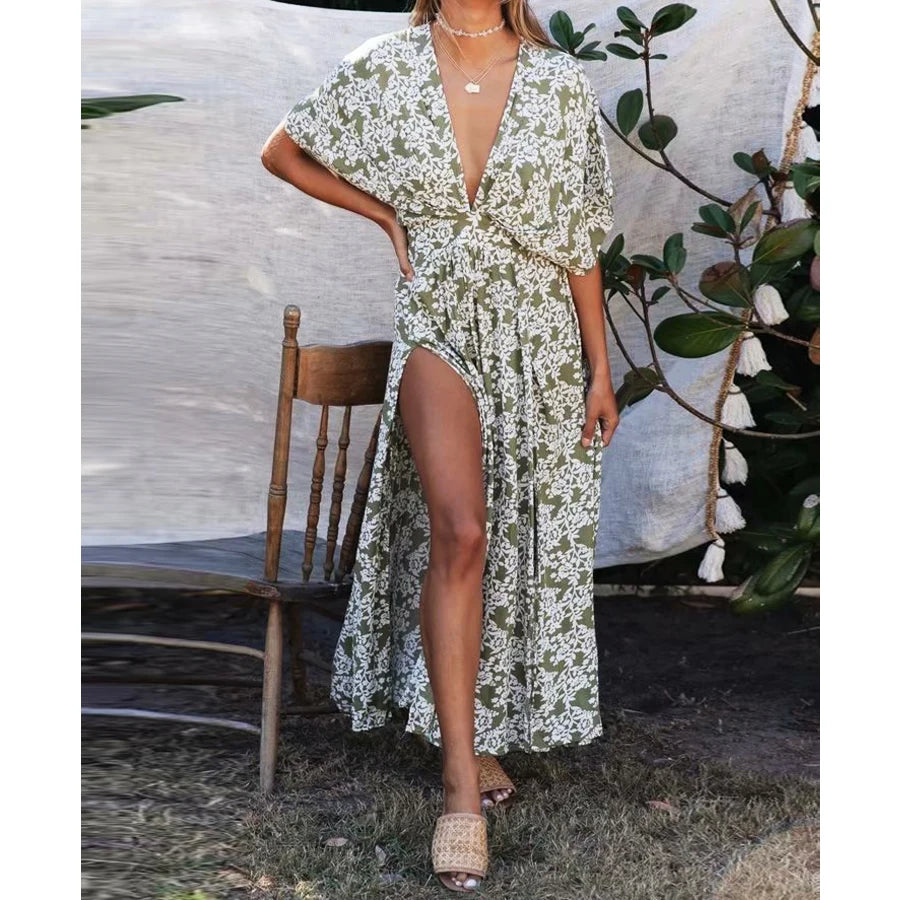 Little Black Women Dress with Sequins for a Glamorous Night OutFashionSierra-Sexy  Deep V Neck  Maxi  Women  Vestidos  2024  Vintage Floral Print  Side Split  Summer  Beach  Casual Boho Dress