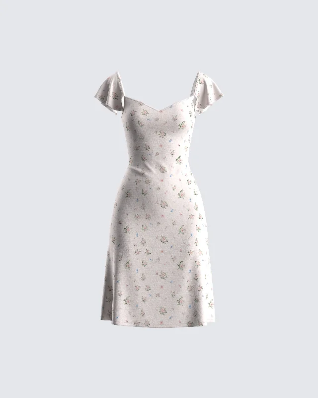 Strapless Women Dress with a Built - in Bra for Comfort and SupportFrancisca Beige Flower Print Dress