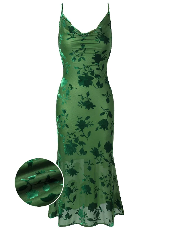 Printed Abstract Women Dress for a Modern and Artistic AppealGreen 1930s Floral Vintage Dress