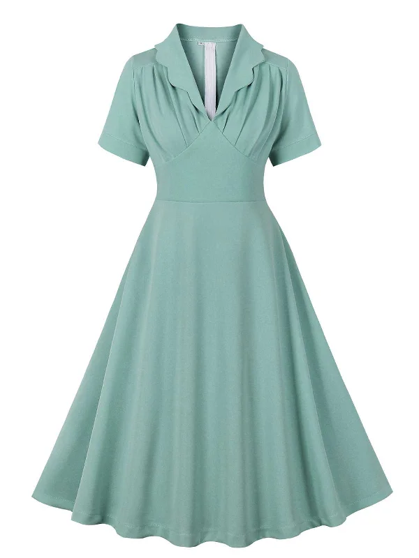 Sheath Women Dress with a Tailored Fit for a Professional LookGreen Gray 1950s Lapel Solid Dress