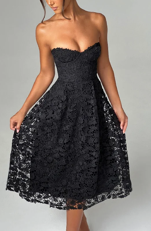 Empire Waist Women Dress to Accentuate the Bust and Conceal the WaistIshani Midi Dress - Black