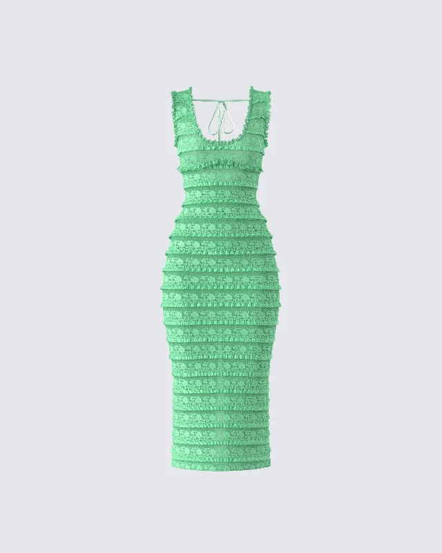 Sleeveless Women Dress in Bright Colors for Summer PartiesKairi Green Ruffle Trim Midi Dress