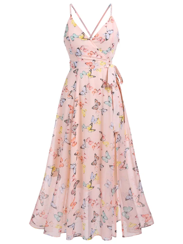 Backless Women Dress for a Sexy and Alluring Look at Evening EventsLight Pink Butterfly Strap Lace-up Vintage Dress