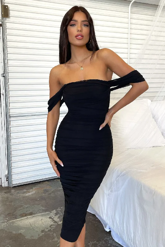 Off - the - Shoulder Women Dress for a Romantic and Feminine LookLucinda Midi Dress - Black