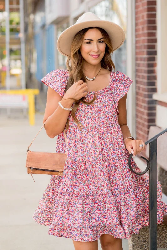 Sleeveless Women Dress in Bright Colors for Summer PartiesMini Blooms Ruffle Tiered Dress