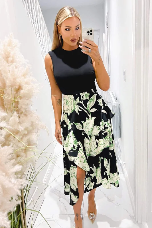 Shift Women Dress with a Simple and Classic Design for Everyday WearMulti Floral 2 In 1 Frill Split Midi Dress