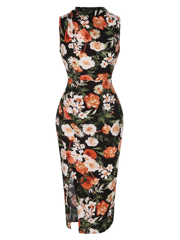 Ruffled Women Dress with Multiple Layers for a Playful and Girly StyleMulticolor 1960s Floral Side Slit Pencil Dress