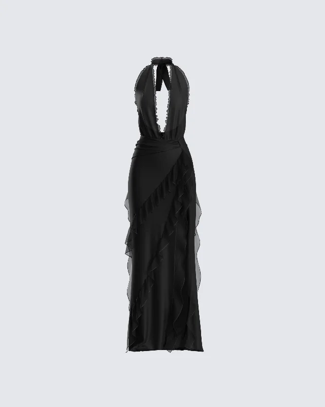 Wrap - Style Women Dress with Adjustable Fit for All Body TypesNandi Black Ruffle Maxi Dress