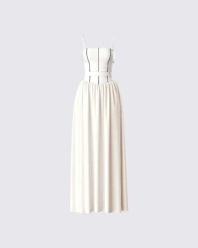 Strapless Women Dress with a Built - in Bra for Comfort and SupportNya Ivory Cotton Maxi Dress