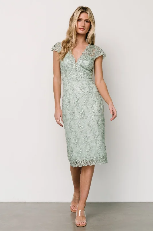 Mermaid - Style Women Dress with a Fitted Silhouette for Special OccasionsOriana Embossed Shimmer Midi Dress | Sage