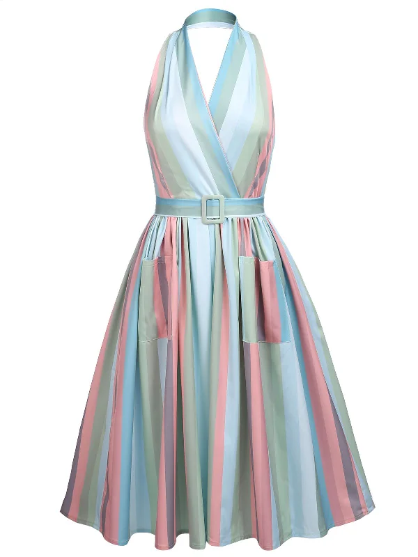 Maxi Women Dress with Floral Print for a Bohemian VibeRainbow 1950s Stripe Pocket Swing Dress