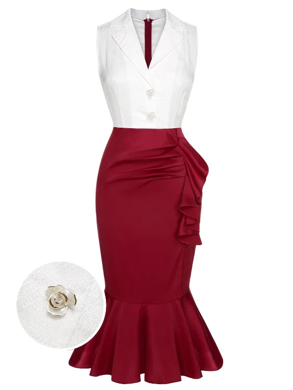 Backless Women Dress for a Sexy and Alluring Look at Evening EventsRed & White 1930s Sleeveless Slit Fishtail Dress