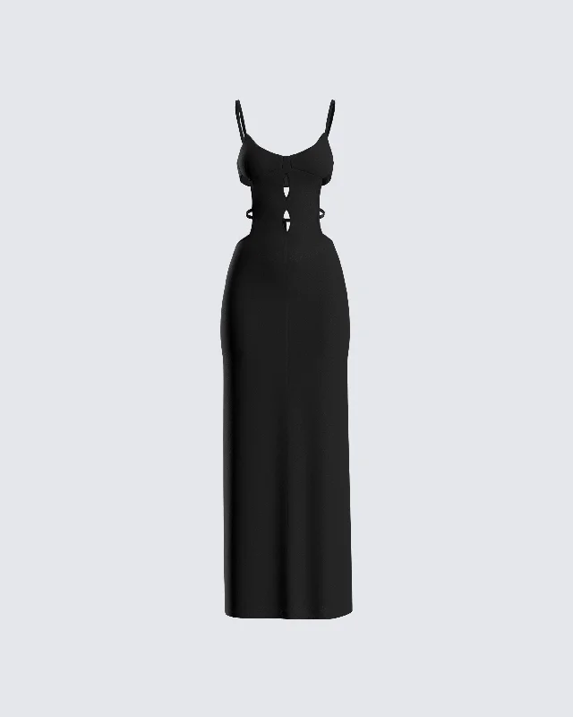 Plus Size Women Dress with a Flattering A - Line Cut for Comfort and StyleRenata Black Cut Out Maxi Dress