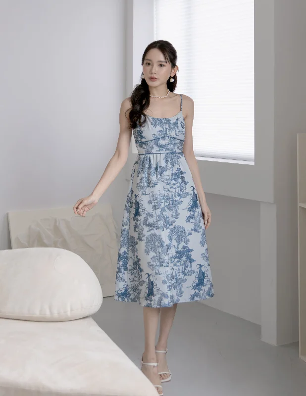 Ruffled Women Dress with Multiple Layers for a Playful and Girly StyleSera Jacquard Dress in Blue