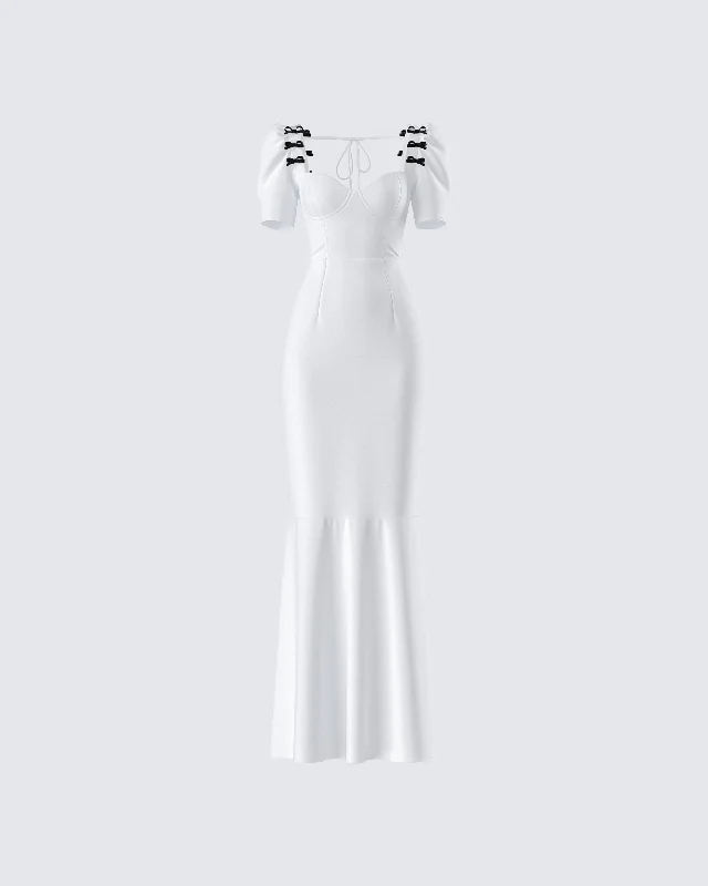 Pleated Women Dress with a Timeless and Elegant TextureSia White Puff Sleeve Maxi Dress