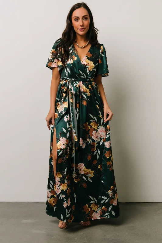 Lace - Embellished Women Dress for an Elegant and Sophisticated AppearanceSicily Satin Maxi Dress | Dark Green Floral