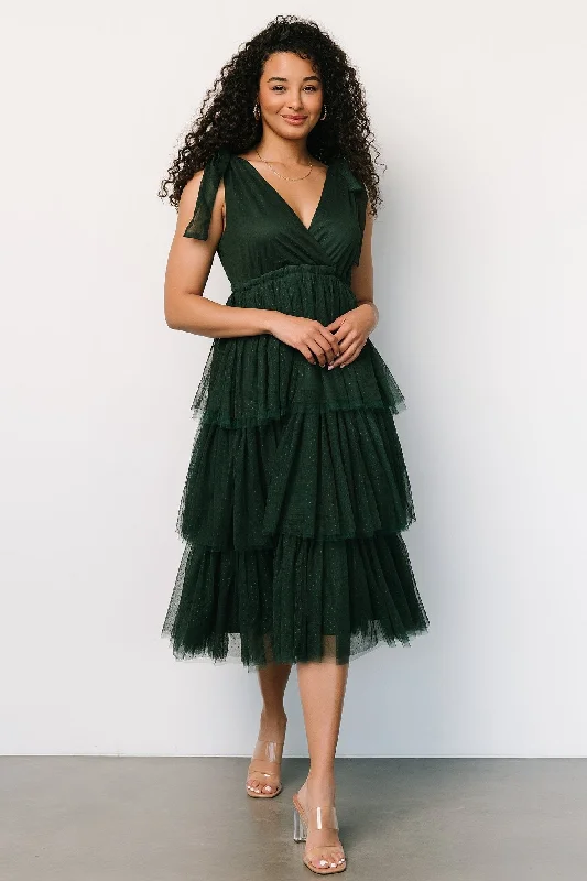 Empire Waist Women Dress to Accentuate the Bust and Conceal the WaistTessa Tiered Tulle Tank Dress | Dark Green