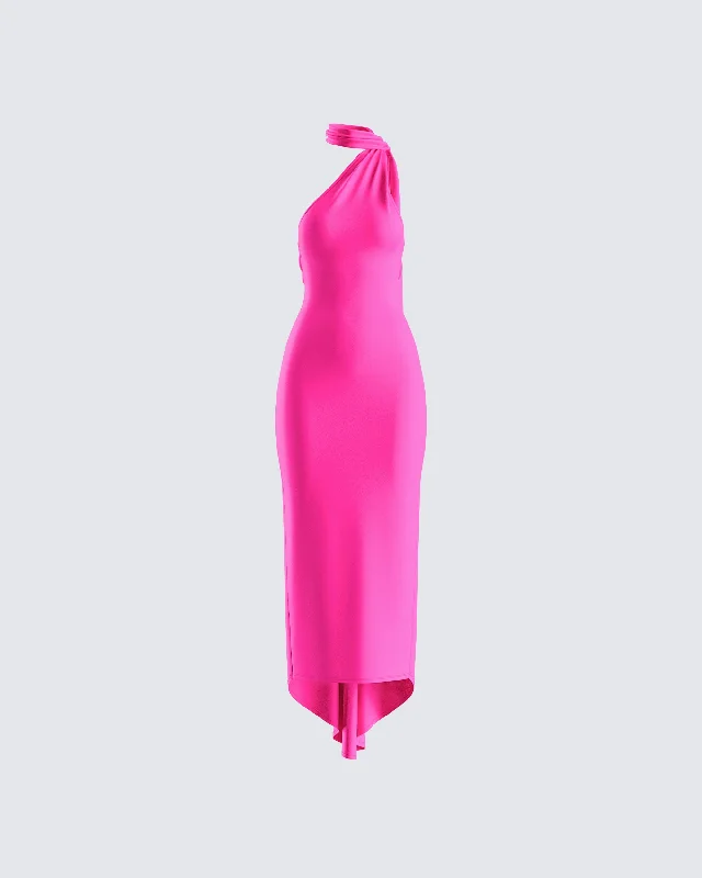 Backless Women Dress for a Sexy and Alluring Look at Evening EventsToni Hot Pink One Shoulder Dress