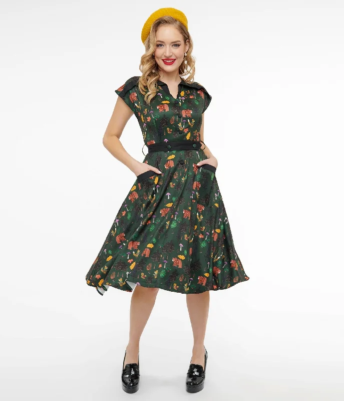 Maxi Women Dress with Floral Print for a Bohemian VibeUnique Vintage 1940s Forest Green Woodland Creature Hedda Swing Dress