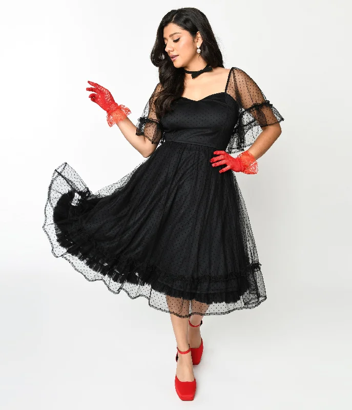 Sheath Women Dress with a Tailored Fit for a Professional LookUnique Vintage 1950s Black Ruffle Sweetheart Swing Dress