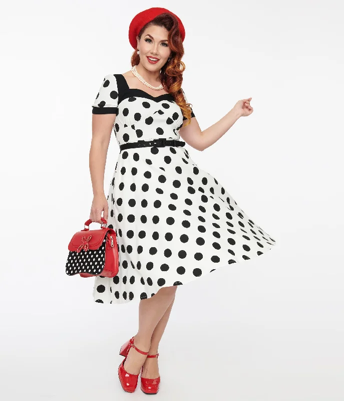 Backless Women Dress for a Sexy and Alluring Look at Evening EventsUnique Vintage 1950s White & Black Polka Dot Swing Dress