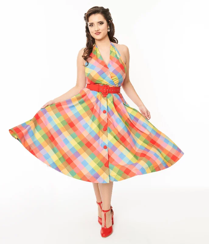 Backless Women Dress for a Sexy and Alluring Look at Evening EventsUnique Vintage Rainbow Madras Plaid Tarrytown Hostess Dress