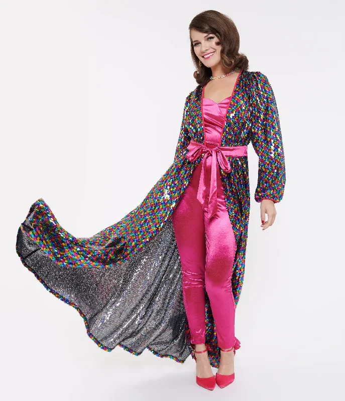 Mini Women Dress with a Short Hem for a Young and Trendy StyleUnique Vintage Rainbow Sequins Hollywood Duster