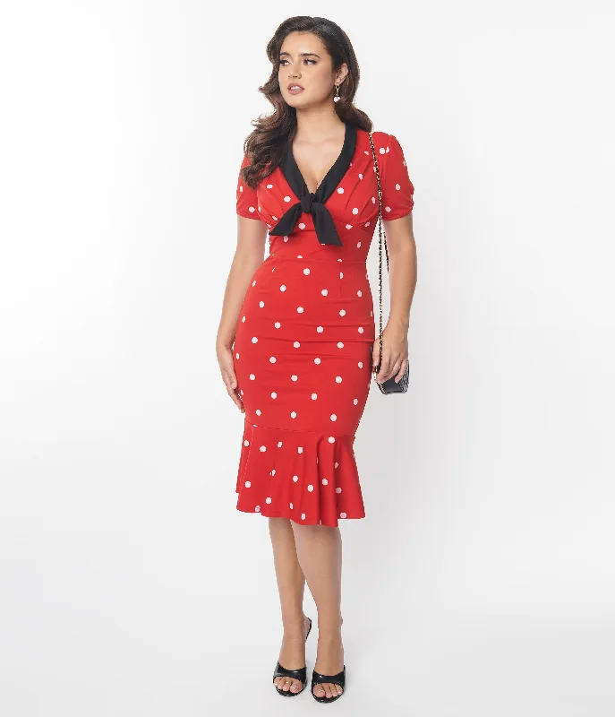 Little Black Women Dress with Sequins for a Glamorous Night OutUnique Vintage Red & White Polka Dot Neck Tie Wiggle Dress