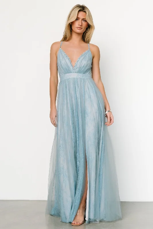 Mermaid - Style Women Dress with a Fitted Silhouette for Special OccasionsVasia Lace Tulle Maxi Dress | Soft Blue