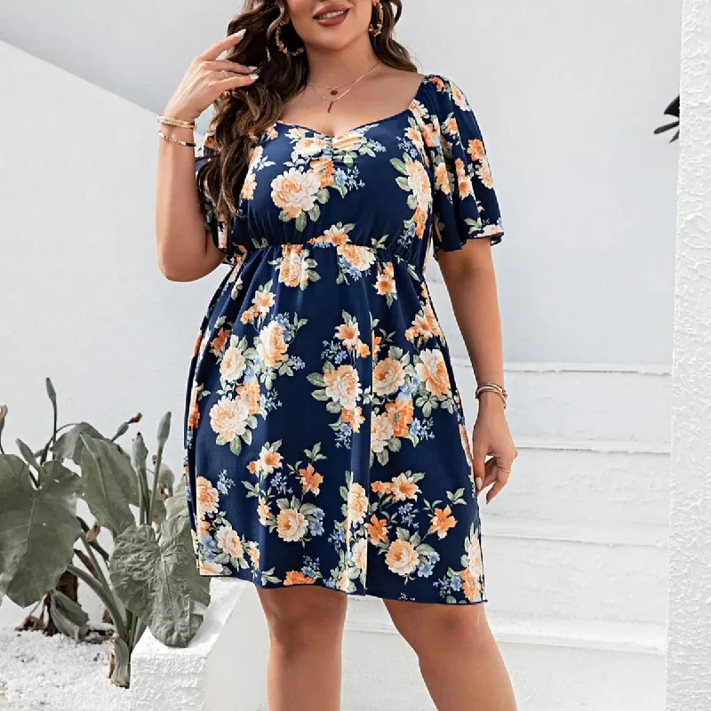 Halter Neck Women Dress to Show Off the Shoulders and NecklineWomen's Spring and Summer Short Sleeve High Waist Resort Dress U Neck Sexy Large Size