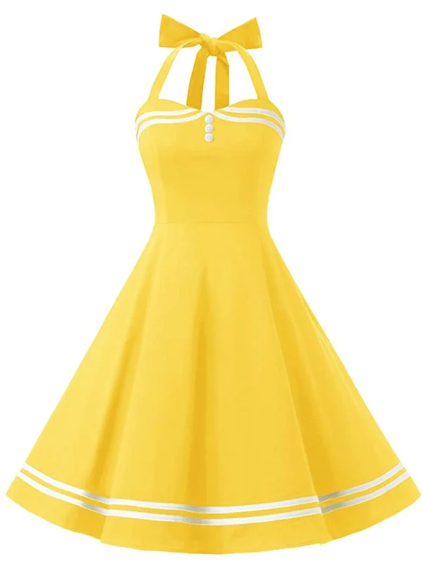 Mini Women Dress with a Short Hem for a Young and Trendy StyleYellow 1950s Halter Swing Dress