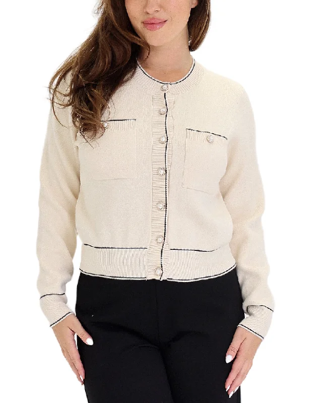 Cropped Women Sweater to Pair with High - Waisted BottomsCardigan Sweater w/ Pearl Buttons