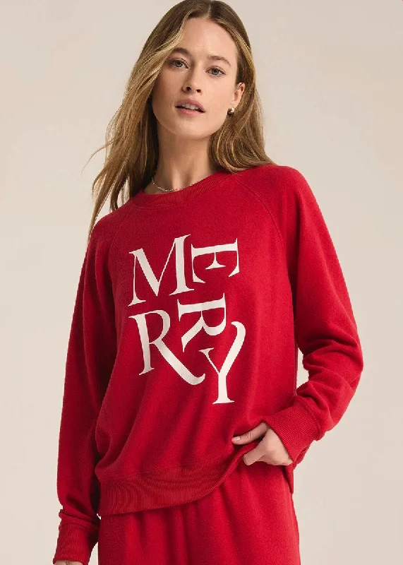 Floral Print Women Sweater for a Feminine AppealCassie Merry Long Sleeve Top - Haute Red