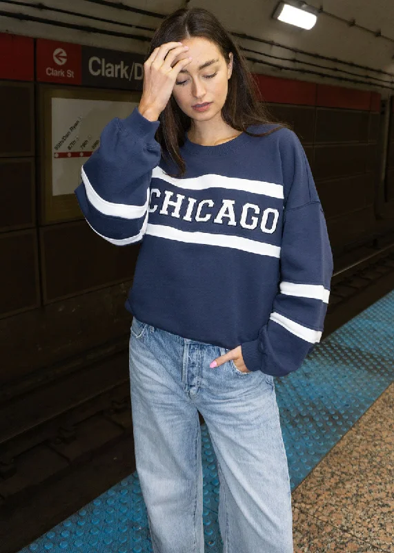 Cable - Knit Women Sweater with Intricate PatternsChicago Rugby Crewneck - Navy