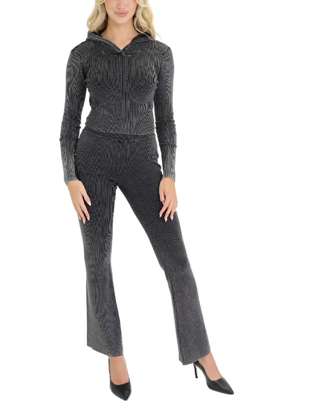 Long - Sleeve Women Sweater with Ribbed CuffsCrop Ribbed Hoodie & Pants Set- 2 Pc Set