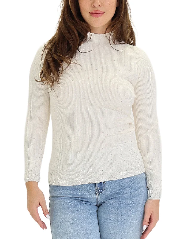 Long - Sleeve Women Sweater with Ribbed CuffsKnit Ribbed Sweater w/ Crystals