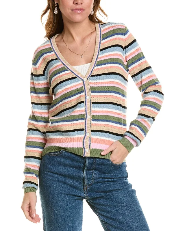 Sequin - Embellished Women Sweater for Special OccasionsMinnie Rose Weekend Texture Stripe Cashmere-Blend Cardigan