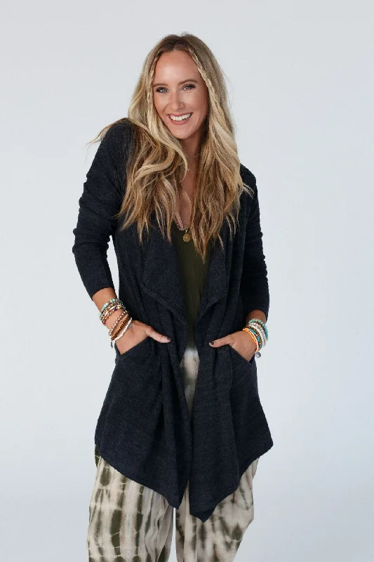 Cashmere Women Sweater with a Luxurious Soft TouchMulholland Draped Cardigan - Charcoal