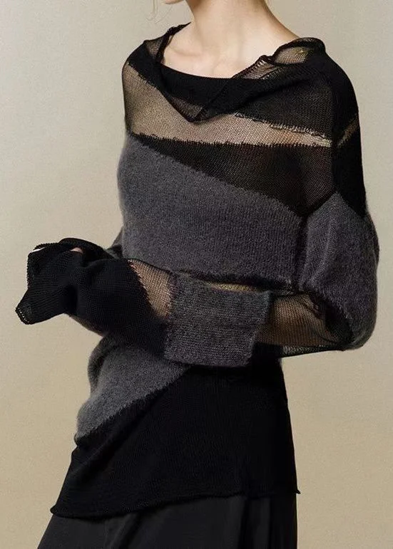 Button - Down Women Sweater for a Versatile LookNew Black Turtleneck Tulle Patchwork Thin Knit Sweaters Fall